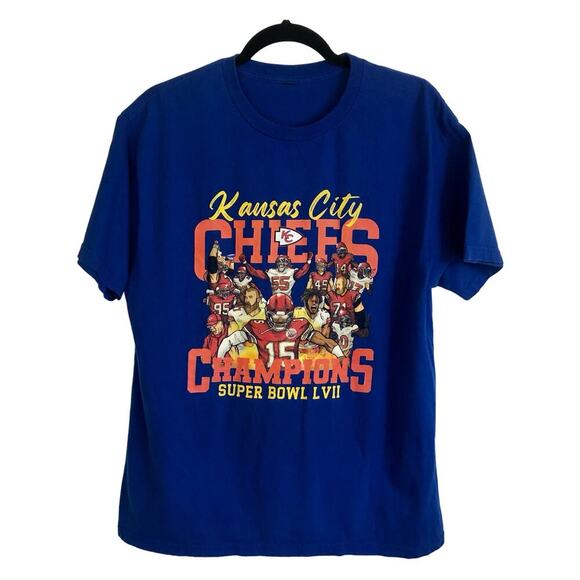 Kansas City Chiefs Super Bowl LVII Champion Tshirt Blue Graphic Tee Men's Medium - Picture 1 of 3